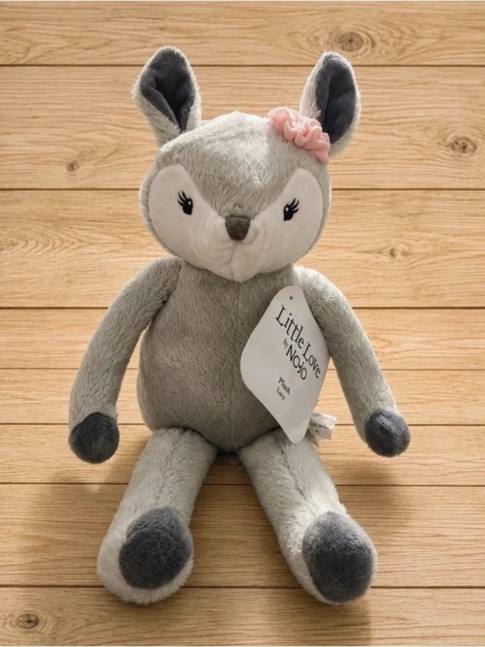 Gray Plush Bunny with Pink Flower